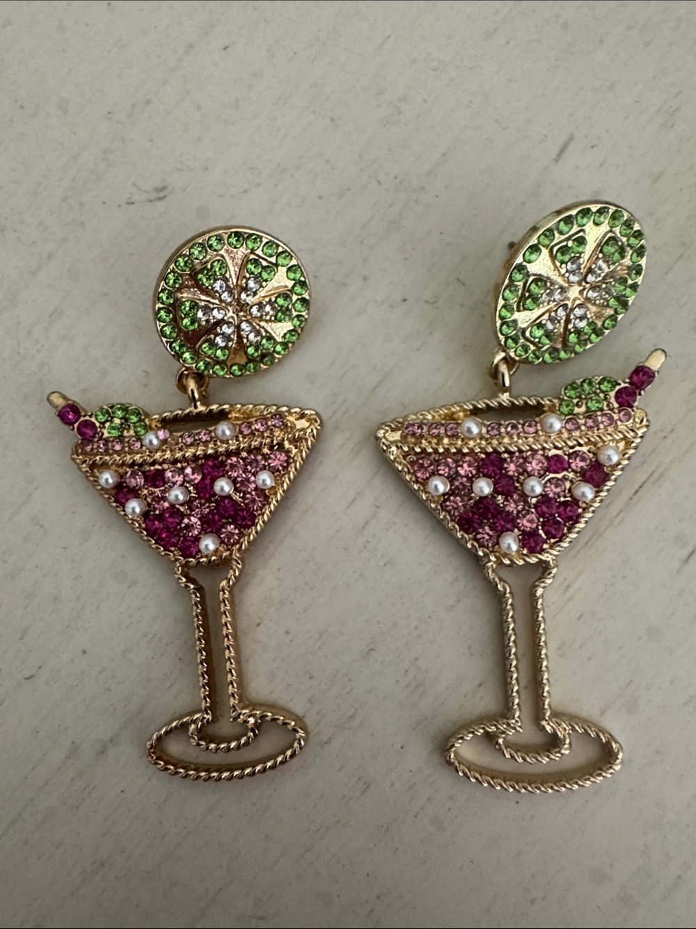 Gold-Tone Martini Glass Drop Earrings